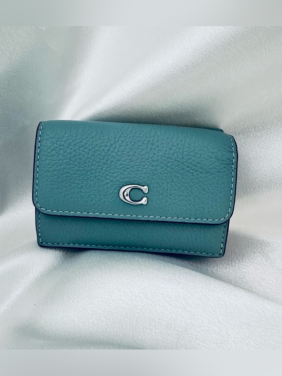 Coach Handbags - Coach Teal Pebble Leather Small Wallet with Silver 'C' Logo